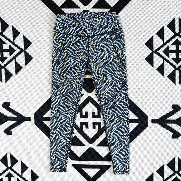 Sweaty Betty Power Gym Full Length Leggings in Blue Fluid Check Print Size 6 - Picture 2 of 11